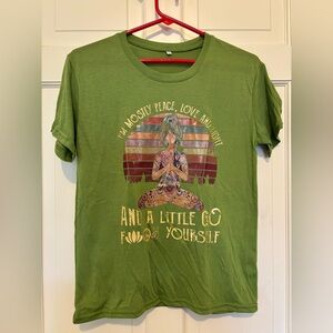 Green peace love light go f yourself shirt top humor party travel yoga casual